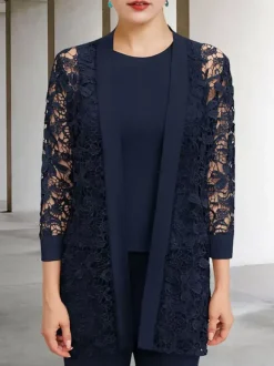 Robe de soirée pour mère de la mariée col bijou manches 3/4 ligne a dentelle longueur cheville robes d'invitées pour mariage personnalisation gratuite