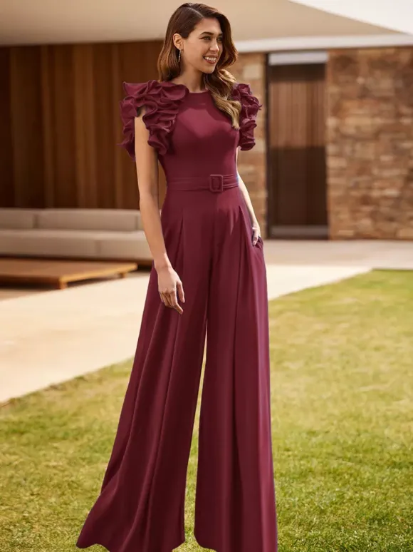 Robe de soirée pour mère de la mariée combinaison sans manches à col bijou à volants robes d'invitées de mariage