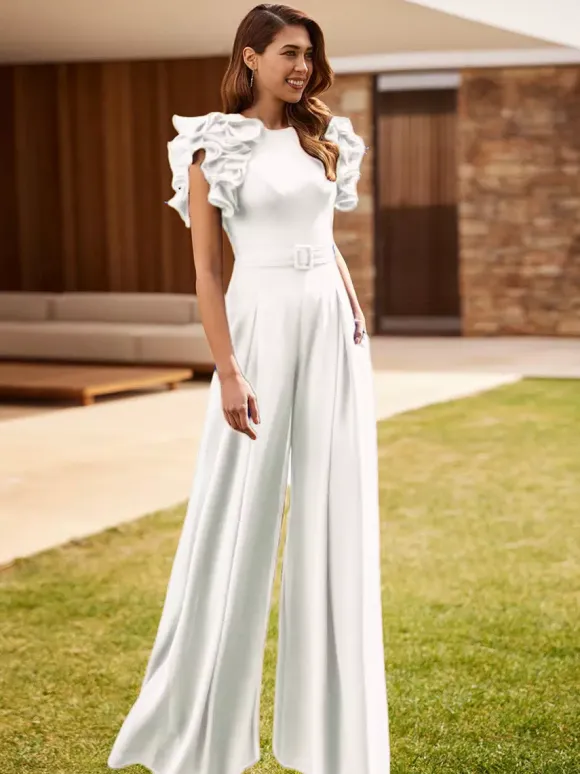 Robe de soirée pour mère de la mariée combinaison sans manches à col bijou à volants robes d'invitées de mariage