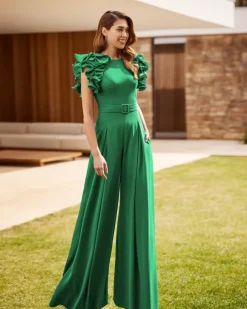 Robe de soirée pour mère de la mariée combinaison sans manches à col bijou à volants robes d'invitées de mariage