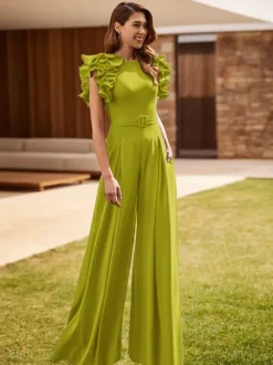 Robe de soirée pour mère de la mariée combinaison sans manches à col bijou à volants robes d'invitées de mariage