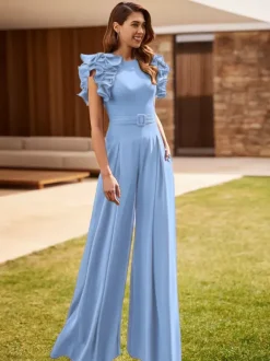Robe de soirée pour mère de la mariée combinaison sans manches à col bijou à volants robes d'invitées de mariage