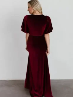 Robe de soirée pour mère de la mariée col en v manches courtes ligne a fendue sur le devant longueur au sol robes d'invitées pour mariage