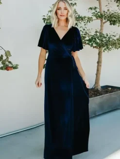 Robe de soirée pour mère de la mariée col en v manches courtes ligne a fendue sur le devant longueur au sol robes d'invitées pour mariage