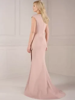 Robe de soirée pour mère de la mariée col en V sans manches robe de bal plissée avec traîne robes d'invitées de mariage