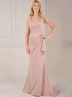 Robe de soirée pour mère de la mariée col en V sans manches robe de bal plissée avec traîne robes d'invitées de mariage