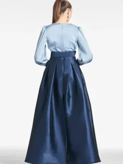 Robe de soirée pour mère de la mariée col en v manches longues ligne a ceinture robes d'invitées pour mariage