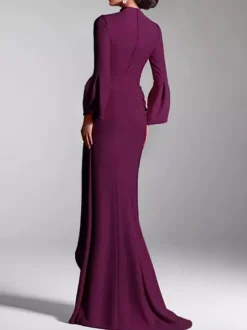 Robe de soirée pour mère de la mariée col en v manches longues sirène volants longueur au sol robes d'invitées pour mariage