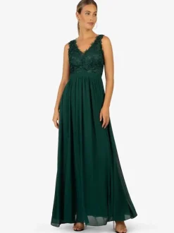 Robe de soirée pour mère de la mariée col en v sans manches ligne a en dentelle longueur cheville robes d'invitées pour mariage