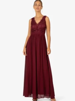 Robe de soirée pour mère de la mariée col en v sans manches ligne a en dentelle longueur cheville robes d'invitées pour mariage