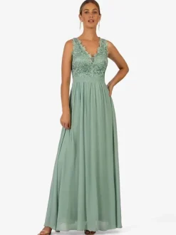 Robe de soirée pour mère de la mariée col en v sans manches ligne a en dentelle longueur cheville robes d'invitées pour mariage