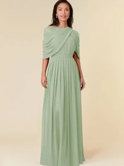 Robe de soirée pour mère de la mariée col bijou sans manches ligne a perles longueur au sol robes d'invitées de mariage