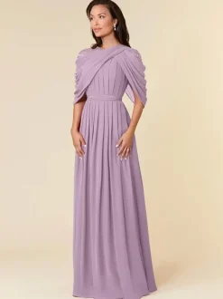 Robe de soirée pour mère de la mariée col bijou sans manches ligne a perles longueur au sol robes d'invitées de mariage