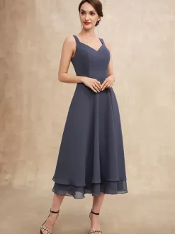 Robe de soirée pour mère de la mariée col en v demi-manches ligne a dentelle longueur thé robes d'invitées pour mariage