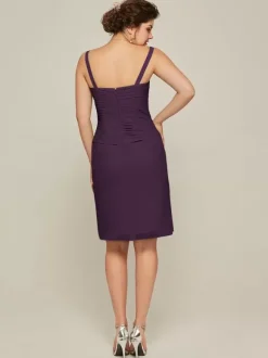 Robe de soirée pour mère de la mariée col en c艙ur manches longues ligne a en dentelle longueur aux genoux robes d'invitées pour mariage
