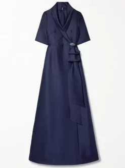 Robe de soirée pour mère de la mariée conçue avec décolleté manches courtes ligne a perles longueur au sol robes d'invitées pour mariage
