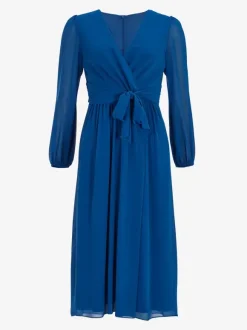 Robe de soirée pour mère de la mariée col en v manches longues ligne a n艙uds robes d'invitées pour mariage