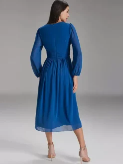 Robe de soirée pour mère de la mariée col en v manches longues ligne a n艙uds robes d'invitées pour mariage