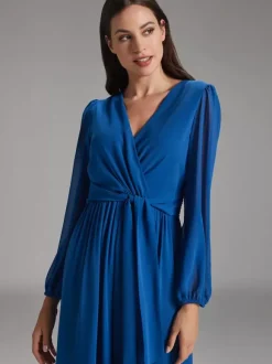 Robe de soirée pour mère de la mariée col en v manches longues ligne a n艙uds robes d'invitées pour mariage