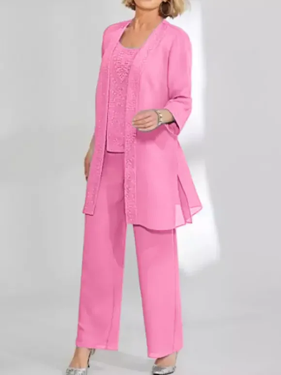 Robe de soirée pour mère de la mariée deux pièces en dentelle sans manches col bijou longueur cheville robes d'invitées pour mariage