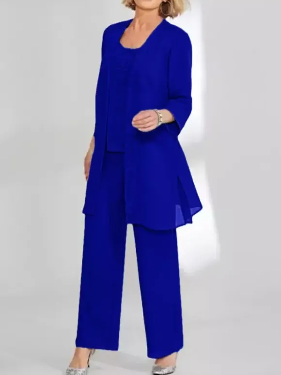 Robe de soirée pour mère de la mariée deux pièces en dentelle sans manches col bijou longueur cheville robes d'invitées pour mariage