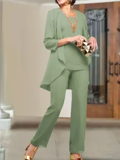 Robe de soirée pour mère de la mariée col bijou manches 3/4 gaine à plusieurs niveaux longueur au sol robes d'invitées de mariage