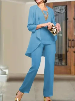Robe de soirée pour mère de la mariée col bijou manches 3/4 gaine à plusieurs niveaux longueur au sol robes d'invitées de mariage