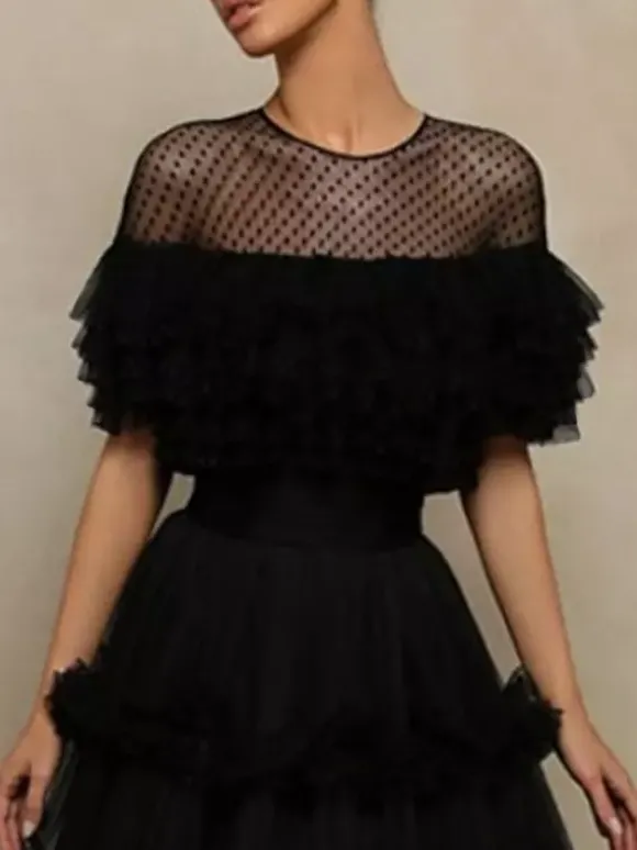 Robe de soirée princesse coupe princesse col bijou tulle longueur au sol à volants robes de soirée formelles