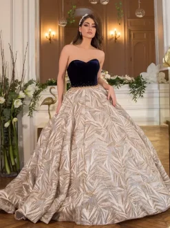 Robe de soirée princesse silhouette bustier avec traîne sans manches fermeture éclair paillettes tulle robes de soirée sociales