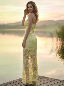 Robe de soirée robe de bal bustier en dentelle robe longue à sequins robe de dîner formelle