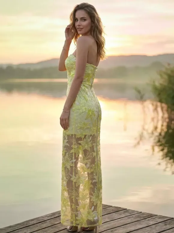 Robe de soirée robe de bal bustier en dentelle robe longue à sequins robe de dîner formelle