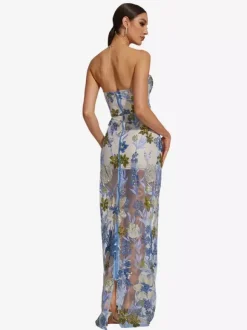 Robe de soirée robe de bal bustier longue sans manches fermeture éclair sequins dentelle robe de fête