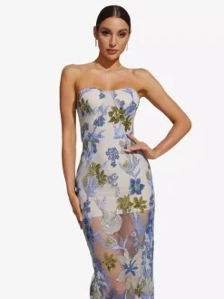 Robe de soirée robe de bal bustier longue sans manches fermeture éclair sequins dentelle robe de fête
