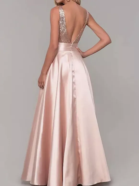 Robe de soirée robe de bal col V jupe plissée au sol