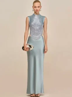 Robe de soirée robe de bal décolleté travaillé en polyester longue jusqu'au sol franges robe de cérémonie