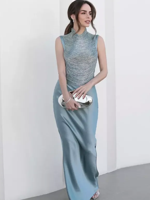 Robe de soirée robe de bal décolleté travaillé en polyester longue jusqu'au sol franges robe de cérémonie
