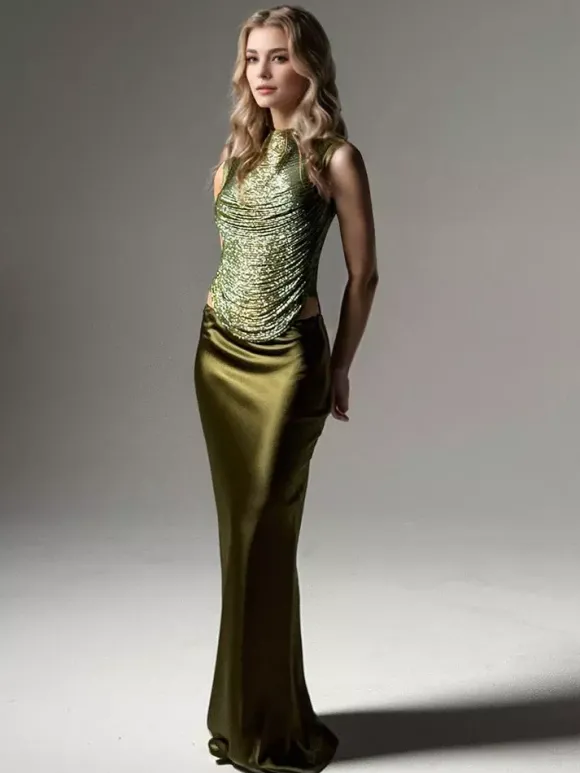 Robe de soirée robe de bal décolleté travaillé en polyester longue jusqu'au sol franges robe de cérémonie
