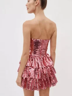 Robe de soirée rose bustier plissée sans manches dos nu sexy