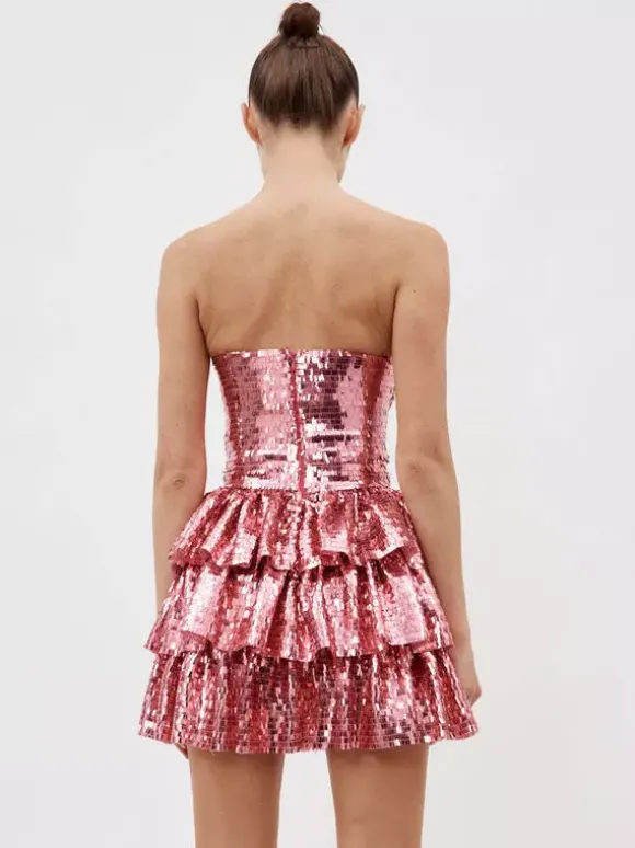 Robe de soirée rose bustier plissée sans manches dos nu sexy