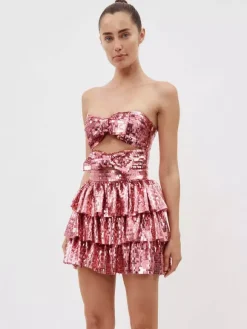 Robe de soirée rose bustier plissée sans manches dos nu sexy