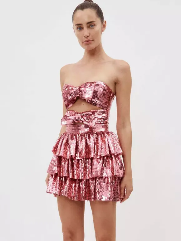 Robe de soirée rose bustier plissée sans manches dos nu sexy