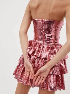 Robe de soirée rose bustier plissée sans manches dos nu sexy