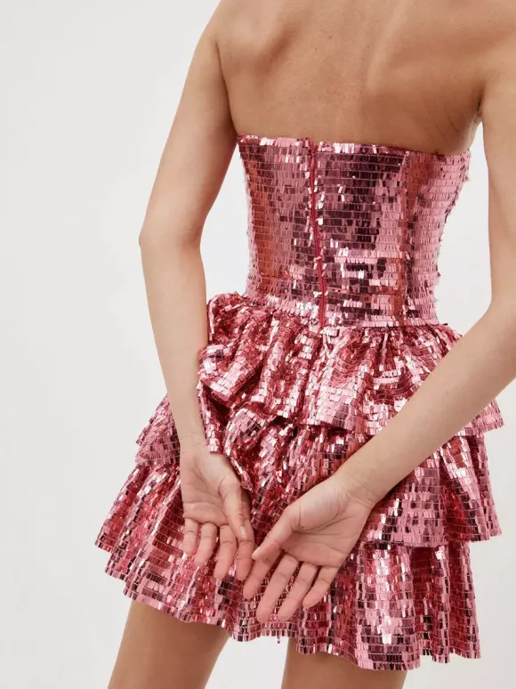 Robe de soirée rose bustier plissée sans manches dos nu sexy