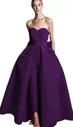 Robe de soirée rouge bustier tissu de satin 2 pièces combi-pantalon et jupe