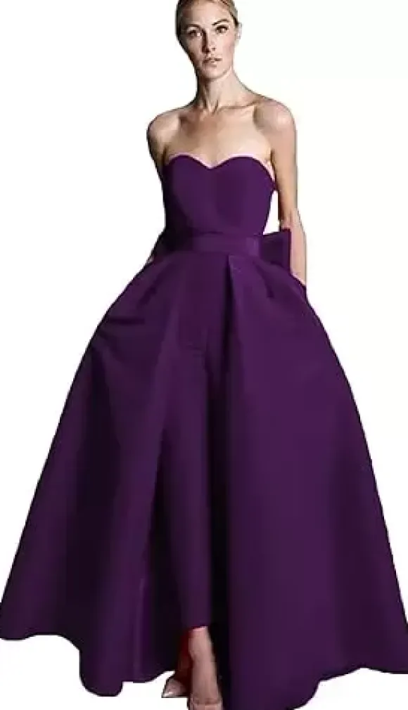 Robe de soirée rouge bustier tissu de satin 2 pièces combi-pantalon et jupe