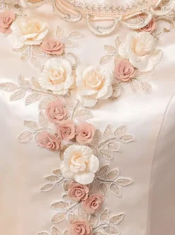 Robe de Soirée Rétro Costumes Femmes Imprimé Fleurs Volants Polyester Marie Antoinette Déguisement Tunique Chapeau Robe Vintage