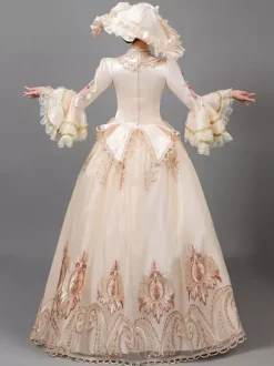 Robe de Soirée Rétro Costumes Femmes Imprimé Fleurs Volants Polyester Marie Antoinette Déguisement Tunique Chapeau Robe Vintage