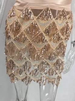 Robe de soirée sexy à franges sans manches pour femme