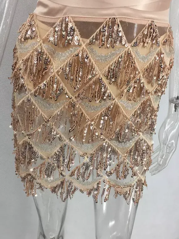 Robe de soirée sexy à franges sans manches pour femme