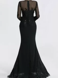 Robe de soirée sirène col en V traîne courte manches longues fermeture éclair appliques paillettes robes de soirée formelles